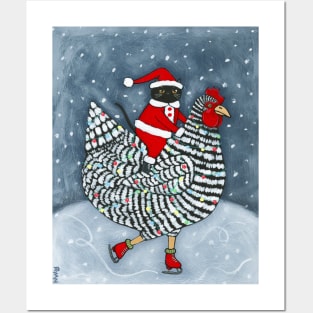 Ice Skating Christmas Chicken Posters and Art